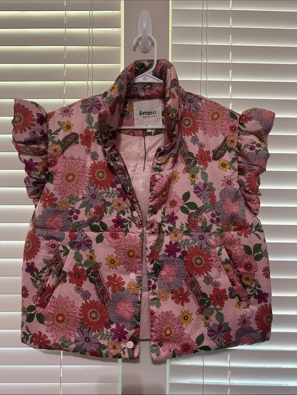 &merci Pink Floral Quilted Puff Vest
